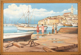 Korponai P. 1975 Jelzéssel: Mediterrán Kikötő. Olaj, Vászon. Fa Keretben. 65x99 Cm - Other & Unclassified