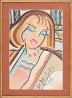 Scheiber H Jelzéssel: Női Portré. Akvarell, Kréta, Papír. Fa Keretben.47x32 Cm - Other & Unclassified