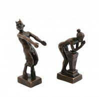 Faun és Könyöklő Akt, Bronzírozott Fém Figura, 2 Db, Egyik Jelzett, M: 9,5 és 10,5 Cm - Andere & Zonder Classificatie