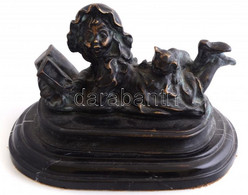 Olvasó Leány, Jelzetlen Bronz Szobor, Talapzaton, Jó állapotban, 23×16 Cm - Altri & Non Classificati