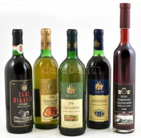 5 Db Muzeális Egri Bor: 1996 Debrői Cuvée 0,75l, 1996 Egri Leányka 0,75l, 1996 Egri Bikavér 0,75l, 1998 Egri Cabernet Sa - Autres & Non Classés