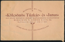 Cca 1920-1940 "Kölcsönös Tűzkár" és "Janus", és "Janus" Biztosítási Intézetek Borítékjai, 4 Db, Az Egyik Szakadt, Sérült - Sin Clasificación