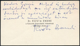 Cca 1960-1970 Rosta Endre, A Kulturális Kapcsolatok Intézetének ügyvezető Elnökének Saját Kézzel írt új évi üdvözlő Sora - Non Classés