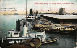 T2/T3 1908 Galveston (Texas), Busy Scene Along The Water Front, Steamships, Quay (EK) - Non Classificati