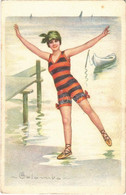 * T2/T3 Italian Lady Art Postcard, Lady In Swimsuit On The Beach. 1677-4. S: Colombo (EB) - Non Classificati