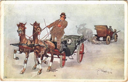 T3 1911 Horse-drawn Carriage And Automobile, Humour. B.K.W.I. 555-5. S: Schönpflug (EB) - Non Classificati