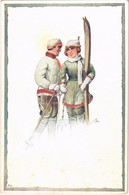 ** T2/T3 Ski, Romantic Couple, Winter Sport Art Postcard. K - Series 1247-1. Artist Signed (fl) - Non Classificati