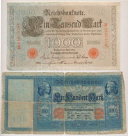 Német Birodalom 1910. 100M + 1000M T:III,III- German Empire 1910. 100 Mark + 1000 Mark C:F,VG Krause#42,44b - Non Classificati