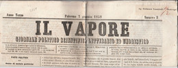 Giornale - Il Vapore - Palermo  1858 - Affrancato A Matita Mezzo Grano - Before 1900