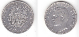 5 Mark Silbermünze Bayern König Otto 1888 Jäger 44  (111137) - 2, 3 & 5 Mark Argent