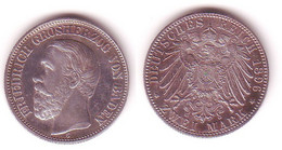 2 Mark Silber Münze Baden Großherzog Friedrich 1896 Vz/Stgl. (105491) - 2, 3 & 5 Mark Plata