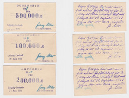 3 Banknoten Leipzig Leutzsch Franz Alter Bäckermeister 25.8.1923 (121993) - Autres & Non Classés