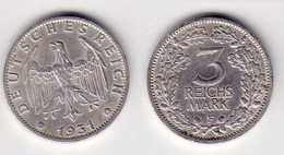 3 Mark Silber Münze Weimarer Republik 1931 F (103172) - Otros & Sin Clasificación