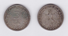 3 Mark Silber Münze Weimarer Republik Kursmünze 1931 A Jäger 349 (117102) - Andere & Zonder Classificatie