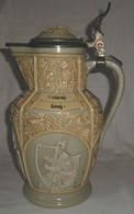 Alter Keramik Krug Wein-Weib-Gesang Mit Deckel Villeroy & Boch Mettlach Um 1920 - Autres & Non Classés