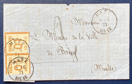 LETTRE Alsace Lorraine Juin 1871 N°5 Paire 10c Obl Càd Allemand De Metz  Briey Taxe 2 Décimes TTB - Autres & Non Classés