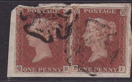 GB Victoria Line Engraved Imperf Penny Red . Two Stamps On A Piece.  Good Used - Usati