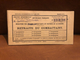 Militaria * Carnet Retraite Du Combattant Loire Inférieure , Ministère Des Anciens Combattants Et Victime De La Guerre - Sonstige & Ohne Zuordnung