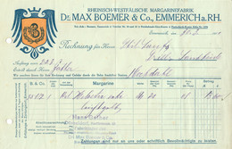 EMMERICH 1911 Farbige Rechnung Deko " Dr.Max Boemer & Co Rhein.-Westf. Margarinefabrik " - Alimentare