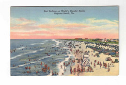 Dayton Beach, Florida, USA, "Surf Bathing On World's Wonder Beach...". Old Linen Postcard - Daytona