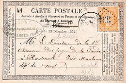 NORD ( 57 ) « LA BASSEE »  CPI Ordinaire - Tarif à 15c. (15.1.1873/30.4.1878) N°59  -  15c. Cérès IIIème République - Cartoline Precursori
