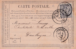 NORD ( 57 ) « BERGUES »  CPI Ordinaire - Tarif à 15c. (15.1.1873/30.4.1878) N°66 T.I - Etat 2 -  15c. SAGE - Voorloper Kaarten