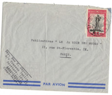 CONGO BELGE YT N°299 0BLITERE SEUL SUR LETTREEN POSTE AERIENNE POUR LA FRANCE - 1951-1960