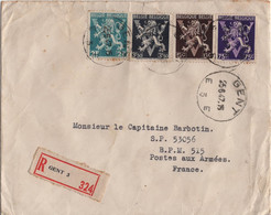 BELGIQUE COMBINAISON  LYON HERALDIQUE AVEC V OBLITEREE SUR LETTRE RECOMMANDEE POUR LA FRANCE SP N°515 - 1951-1975 Heraldic Lion