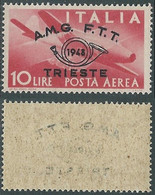 1948 TRIESTE A POSTA AEREA CONVEGNO FILATELICO 10 LIRE DECALCO MNH ** - RE2-6 - Poste Aérienne