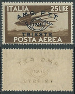 1948 TRIESTE A POSTA AEREA CONVEGNO FILATELICO 25 LIRE DECALCO MNH ** - RE2-7 - Luftpost