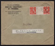 TYPE MERCURE - STRASBOURG / 1939 -  15 C. ORANGE PAIRE AVEC PONT TARIF DES IMPRIMES  (ref LE4391) - 1938-42 Mercure