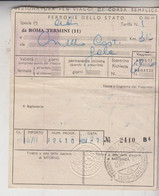 Biglietto Ticket Buillet Speciale Ferrovie Dello Stato 1952 Roma  Osimo Ancona Con Timbro Controllo - Europa