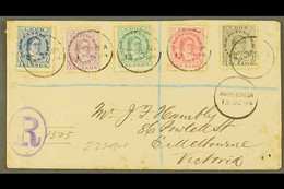 1894 (13th October) Envelope Registered To Victoria, Bearing Queen Makea Takau 1d Blue, 1½d, 2½d, 5d And 10d, Each Tied  - Cook Islands