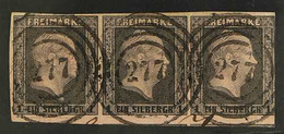 PRUSSIA 1850 1 Sgr Black On Pink, Michel 2 (SG 5), very Fine Used Strip Of 3 With Full Margins To 3 Sides Of Block, Rare - Other & Unclassified