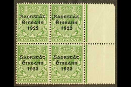 1922-23 SAORSTAT ½d Green, Right Marginal Block Of Four, One Showing Guide Block At Left, Fine Mint, The Variety Never H - Other & Unclassified