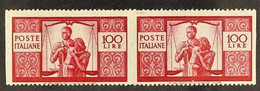 1945 100L Bright Carmine "The Family", Horizontal Pair Variety "imperf Vertically", Sass 565ao, Very Fine NHM. Signed Ol - Unclassified