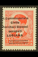 LUBIANA 1941 1.50d Scarlet Overprint With Two Bars Showing Strong OFFSET Of The Overprint On Back (Sassone 34d, SG 39 Va - Unclassified