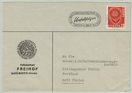 Schweiz / Helvetia 1965, Brief Baden - Zürich, Thermalbad, Unfallfolgen, Europa Cept - Bäderwesen