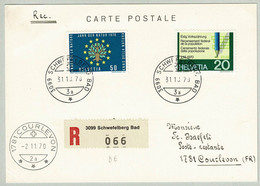 Schweiz / Helvetia 1970, Eingeschriebene Postkarte Schwefelberg Bad - Courlevon, Schwefel / Soufre / Sulphur - Bäderwesen