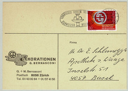 Schweiz / Helvetia 1974, Postkarte Zürich - Basel, Schweizer Heilbäder, Sport - Bäderwesen