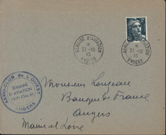 Cachet Aéro-club De L'ouest Semaine D'aviation Octobre 1945 CAD Semaine D'aviation 21 10 45 Angers YT 713 Marianne 2F - 1960-.... Lettres & Documents