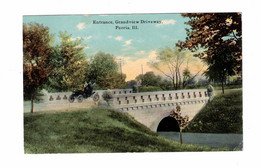 Peoria, Illinois, USA, "Entrance, Grandview Driveway, Peoria, ILL" Pre-1915 Postcard, Old Car - Peoria