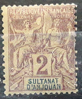 ANJOUAN 1892 , Type Groupe  Yvert 2 , 2 C Lilas Brun Neuf * MH  TB - Unused Stamps