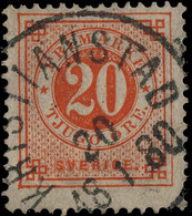 SUÈDE / SWEDEN / SVERIGE - 1880 - " KRISTIANSTAD " (Type 16) On Mi.22B 20 öre Rouge / Red P.13 - Used Stamps