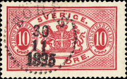 SUÈDE / SWEDEN / SVERIGE - 1895 - " BORÅS " (Type 14) On MiD5Bb 10 öre Carmine OFFICIAL - Oficiales