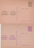 2 Entier Postaux  Changement D'adresse Petit Sceau - Avviso Cambiamento Indirizzo