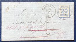 Lettre 1871 Alsace Lorraine N°6 20c Bleu Dateur Allemand De Metz Pour Nogent Le Roi + Taxe 2 + Reexpedition TTB - Altri & Non Classificati
