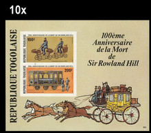 BULK:10x TOGO 1979 Rowland Hill Car Stagecoach Tram Bicycle IMPERF Sheetlet - Rowland Hill