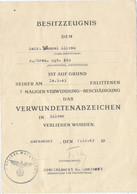 Verleihungsurkunde Verwundetenabzeichen Silber 1943 - Documenti Storici