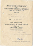 Verleihungsurkunde Ostmedaille 1942, Gelocht - Documenti Storici